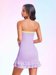 My Little Pony X SHEIN Women's Cartoon Printed Tube Short Dress - Mauve Purple - View 2