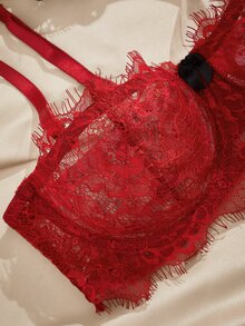 Charlaine 女款純色睫毛蕾絲細肩帶內衣胸罩 - 彩色 - 查看 3