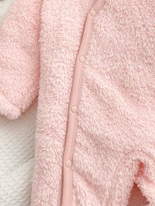 SHEIN Jumpsuit Bayi Baru Lahir Musim Semi Musim Gugur Musim Dingin Berbahan Lembut dengan Desain Tudung yang Lucu, Bahan Lembut dan Ramah Kulit, Nyaman untuk Dipakai di Rumah, Meningkatkan Kualitas Tidur dan Pertumbuhan yang Sehat - Berwarna merah muda - View 6