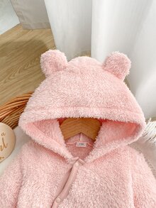SHEIN Jumpsuit Bayi Baru Lahir Musim Semi Musim Gugur Musim Dingin Berbahan Lembut dengan Desain Tudung yang Lucu, Bahan Lembut dan Ramah Kulit, Nyaman untuk Dipakai di Rumah, Meningkatkan Kualitas Tidur dan Pertumbuhan yang Sehat - Berwarna merah muda - View 4
