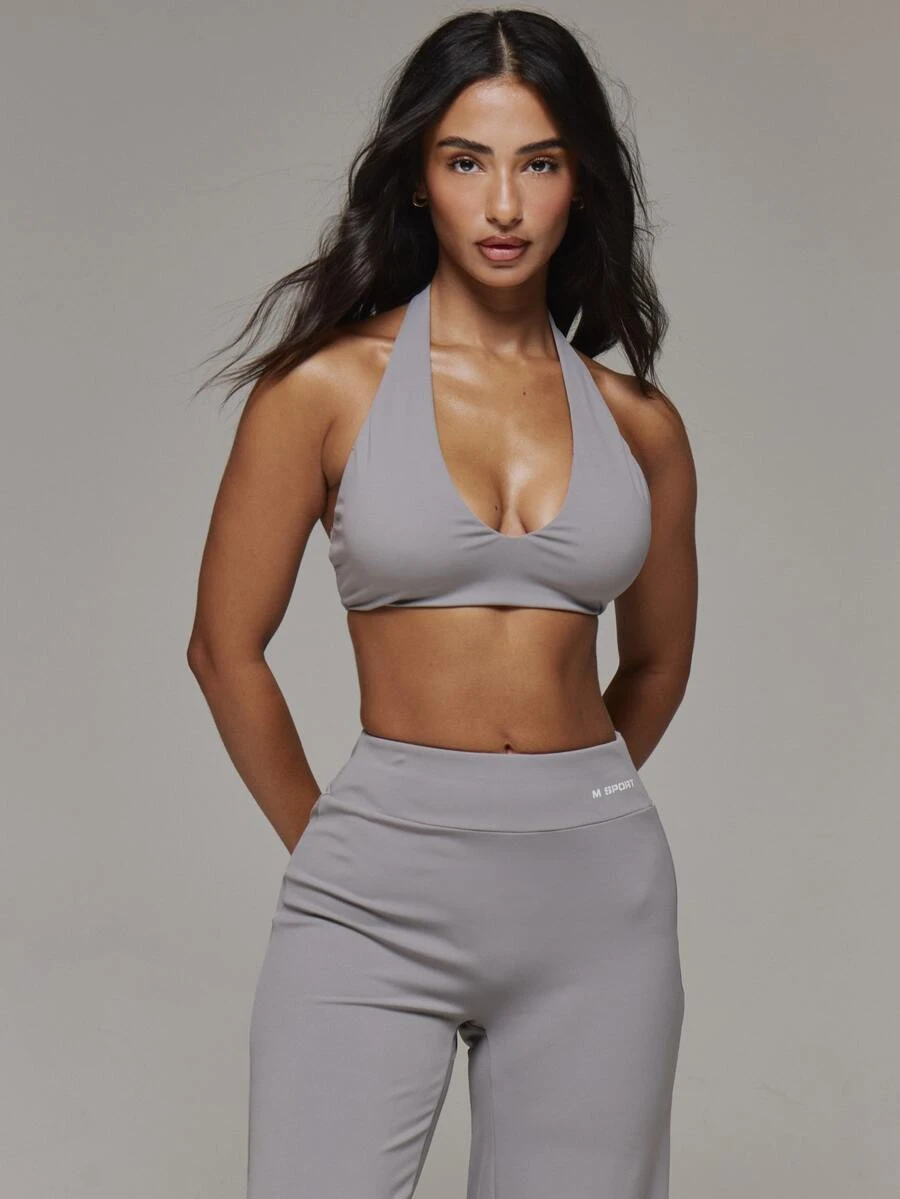 Musera Sport Plunge Front Sport Logo Halterneck Sports Bra Sport Essentials Basics Gym Workout Autumn Fall Winter - Grey - View 1