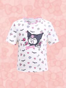 HELLO KITTY AND FRIENDS | SHEIN تي شيرت كاجوال يومي بأكمام قصيرة مطبوع عليه رسومات كرتونية للفتيات الصغيرات - متعدد الألوان - مشاهدة 3