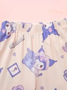 HELLO KITTY AND FRIENDS | SHEIN Tween Girl Letter Print Crew Neck Long Sleeve Top And Pants Loungewear Set - Purple - View 7