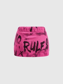 ROMWE Street Life Sweatshirt Crop Top Warna Pink Mawar Gaya Jalanan Hot Girl dengan Cetakan Grafiti Huruf, Kerah Fleece, Panjang Pendek, Set 2 Potong untuk Wanita - Berwarna merah muda - View 6