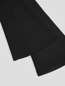 SHEIN PETITE Women's Black Casual Minimalist Comfortable Versatile Asymmetrical Shoulder Lace Patchwork Flared Sleeve Ruched Slim Fit Jumpsuit - Black - View 3