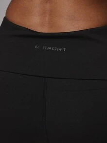 Musera Sport Fold Over Waist Fitted Flare Logo Back Active Leggings Sport Essentials Gym Workout Basics Autumn Fall Winter - Black - View 5