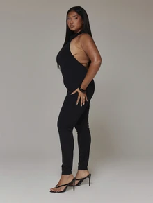 MUSERA Plus Size Black Highneck Bodycon Unitard Jumpsuit Spring Summer Casual Everyday Day Outfit Going Out - Black - View 4