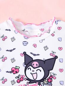 HELLO KITTY AND FRIENDS | SHEIN تي شيرت كاجوال يومي بأكمام قصيرة مطبوع عليه رسومات كرتونية للفتيات الصغيرات - متعدد الألوان - مشاهدة 4