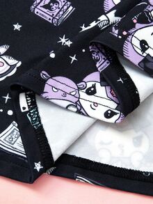 HELLO KITTY AND FRIENDS | SHEIN Tween Girl Cartoon Print Short Sleeve Loungewear Dress - Black - View 7