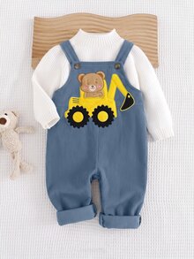 SHEIN 男嬰挖土機刺繡休閒吊帶褲 - 彩色 - 查看 1