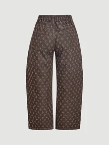 SHEIN PETITE 女款時尚提花鈕扣口袋牛仔短褲 - 咖啡棕 - 查看 10