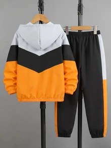 SHEIN Boys' Spring/Autumn Printed Sports Set, Colorblock Patchwork Casual 2 Pieces Outfit - Multicolor - View 2