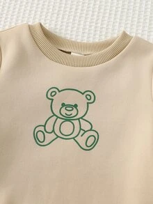 Cozy Pixies 男嬰外穿套裝 熊圖案針織柔軟圓領長袖套頭衛衣 束口長褲 無袖背心 3件套 - 彩色 - 查看 6