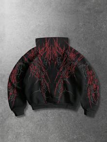 ROMWE MEN Street Life Men's Plus Size Printed Pattern Sweatshirt Hoodie Sweatshirt - Black - View 2