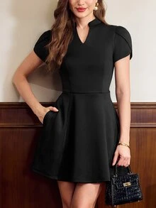 Vintamour 女款休閒優雅口袋洋裝，適合約會與度假 - 黑色 - 查看 3