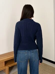 SHEIN Glamour Women's Solid Color Casual Versatile Daily Wear Knit Top - Navy Blue - View 2