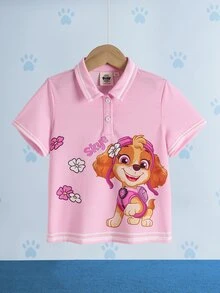 SHEIN | PAW Patrol Young Girl Cartoon Print Casual Daily Short Sleeve T-Shirt - Pink - View 1