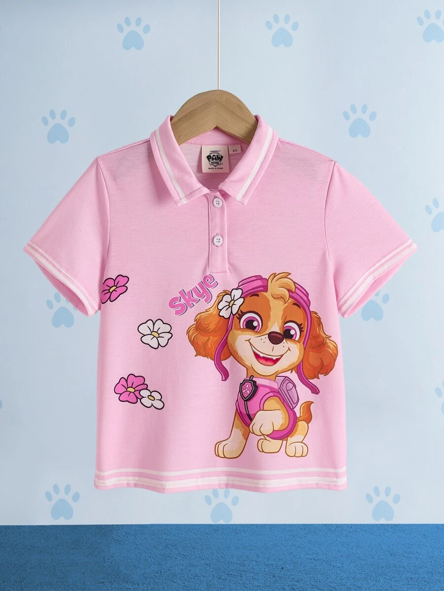 SHEIN | PAW Patrol Young Girl Cartoon Print Casual Daily Short Sleeve T-Shirt - Pink - View 1