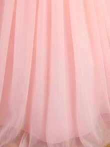 Four Seasons 畢業季婚禮花童優雅舞會禮服，學院風女童洋裝，粉色薄紗裙襬搭配亮面緞面細肩帶上衣，大女孩晚宴派對洋裝，女童開學時尚蓬蓬裙，假日公主裙 - 粉色 - 查看 6