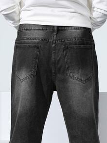 Manfinity Homme Men's Plus Size Vintage Washed Black & Grey Denim Jeans, Versatile Slim Straight Leg Long Pants - Grey - View 6