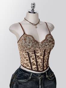 SHEIN ICON Women's Plus Size Lace Camisole Tank Top - Brown - View 10