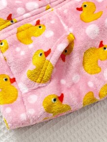 SHEIN Setelan Baju Terusan dan Celana Motif Bebek untuk Bayi Perempuan, Terdiri dari Kaos Hoodie dan Celana Panjang dengan Resleting Depan - Berwarna merah muda - View 12