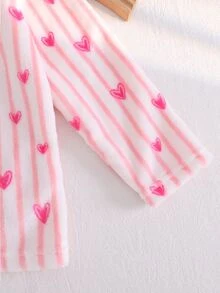 2pcs Set Piyama Anak Perempuan Nyaman Lembut Tebal dan Halus Motif Garis Vertikal Pink dan Hati dengan Kerah Terbuka di Depan, Lengan Panjang dan Celana Panjang - Berwarna merah muda - View 8
