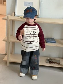 DAZY Baby Boy Round Neck Long Sleeve Colorblock Casual Sweater - Red - View 3