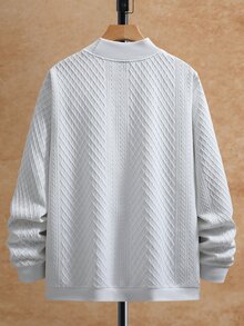 EGENSIO 男士白色針織休閒立領套頭衛衣，適合日常休閒穿著或外出，也是送給男友或丈夫的理想禮物，秋冬風格，老錢風美學 - 白色 - 查看 2