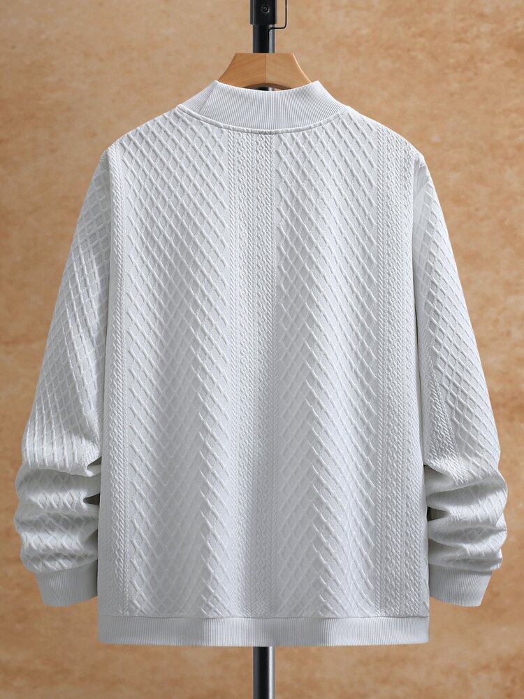 EGENSIO Men's White Knitted Casual Stand Collar Pullover Sweatshirt, Suitable For Daily Casual Wear Or Outings, Also An Ideal Gift For Boyfriend Or Husband, Autumn/Winter Style, Old Money Aesthetic - White - View 2