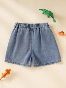 Blippi X SHEIN Young Boy Printed Casual Denim Shorts - Blue - View 3