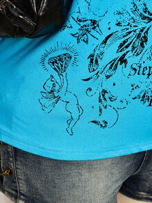 SHEIN ICON Plus Size T-Shirts - Blue - View 9
