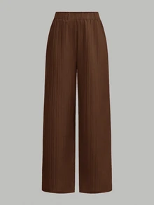 SHEIN Girlism 青少年女孩純色拼接長袖休閒上衣與長褲兩件套，適合春、秋、冬，休閒且優雅 - 棕色 - 查看 8