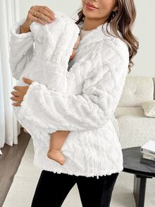 SHEIN Jaket Hoodie 3-in-1 Kasual Warna Polos untuk Ibu Hamil, Pakaian Harian - Putih - View 8