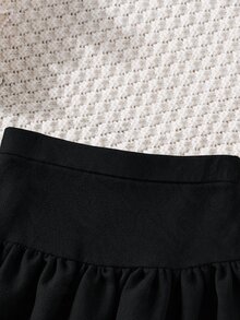 Young Girl Fashion Versatile Woven Solid Color Pleated Fitted Casual Skirt - Black - View 6
