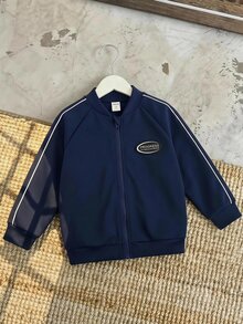 SHEIN Young Boy Casual Daily Graphic Sports Jacket Coat Suitable For School, Vacation And Travel - Black - View 4