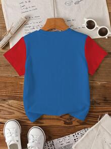Transformers X SHEIN Young Boy Cartoon & Letter Pattern Contrast Color Short Sleeve Crew Neck T-Shirt - White - View 2