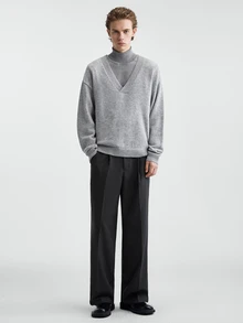 RONVEXI Men's Solid Color Casual Versatile Daily Wear Long Sleeve Sweater - Grey - View 3