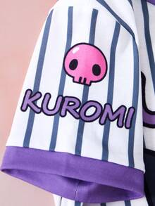HELLO KITTY AND FRIENDS | SHEIN Tween Girl Cartoon Print Striped Short Sleeve Round Neck Dress - White - View 8