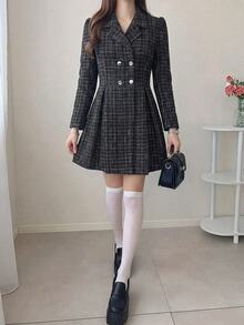 FRIFUL Women's Plaid Pleated Casual Daily Summer Short Dress - Black - View 3