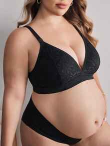Moonlight&Mama Bra Menyusui Jacquard Seksi Ukuran Plus untuk Pakaian Santai - Hitam - View 1