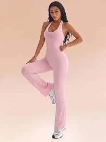 Eassivo Women's Minimalist Pleated Colorblock Sports Jumpsuit - Pink - View 5