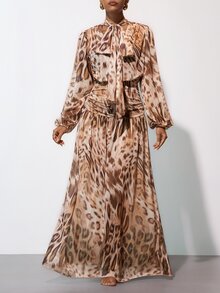 Zivah New Elegant Jamaican European Tropical Brown Animal Print Waist Pleated Design Bohemian Vacation Dress Cover-Up Beach Summer - Multicolor - View 8