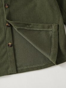 SHEIN 男童時尚休閒連帽外套，附口袋翻蓋裝飾，燈芯絨材質，適合日常休閒、外出、上學及其他場合，春秋款 - 軍綠色 - 查看 3