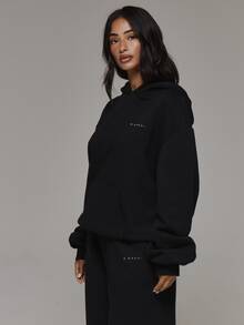 Musera Sport Oversized Logo Front Hooded Sweatshirt Coord Top Only Sport Essentials Basics Gym Workout Autumn Fall Winter - Black - View 4