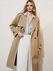 Aveloria Modichic Jaket Trench Coat Lengan Panjang Berkerah Kancing Mewah dan Elegan - Khaki - View 7