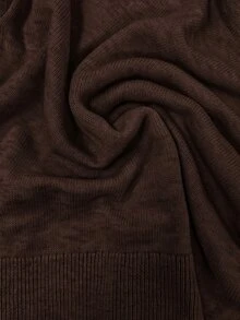 SHEIN 女款復古街頭風純色長袖毛衣，適合日常穿著 - 咖啡棕 - 查看 5