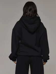 Musera Sport Oversized Logo Front Hooded Sweatshirt Coord Top Only Sport Essentials Basics Gym Workout Autumn Fall Winter - Black - View 5