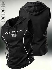 Gym Rark Áo tank top thể thao có mũ in họa tiết đường kẻ, áo vest sát nách tập gym mềm mại - màu đen - Xem 1