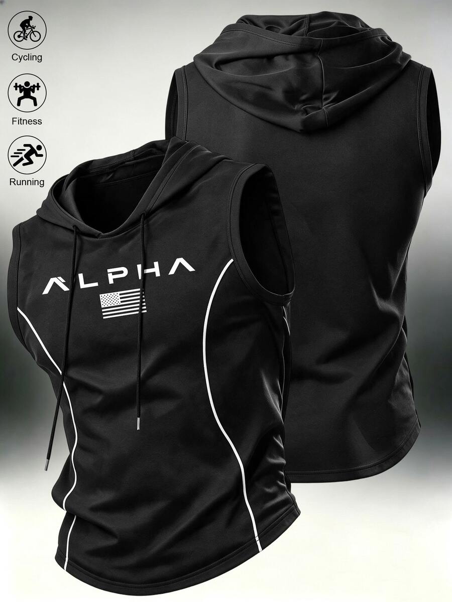 Gym Rark Áo tank top thể thao có mũ in họa tiết đường kẻ, áo vest sát nách tập gym mềm mại - màu đen - Xem 1